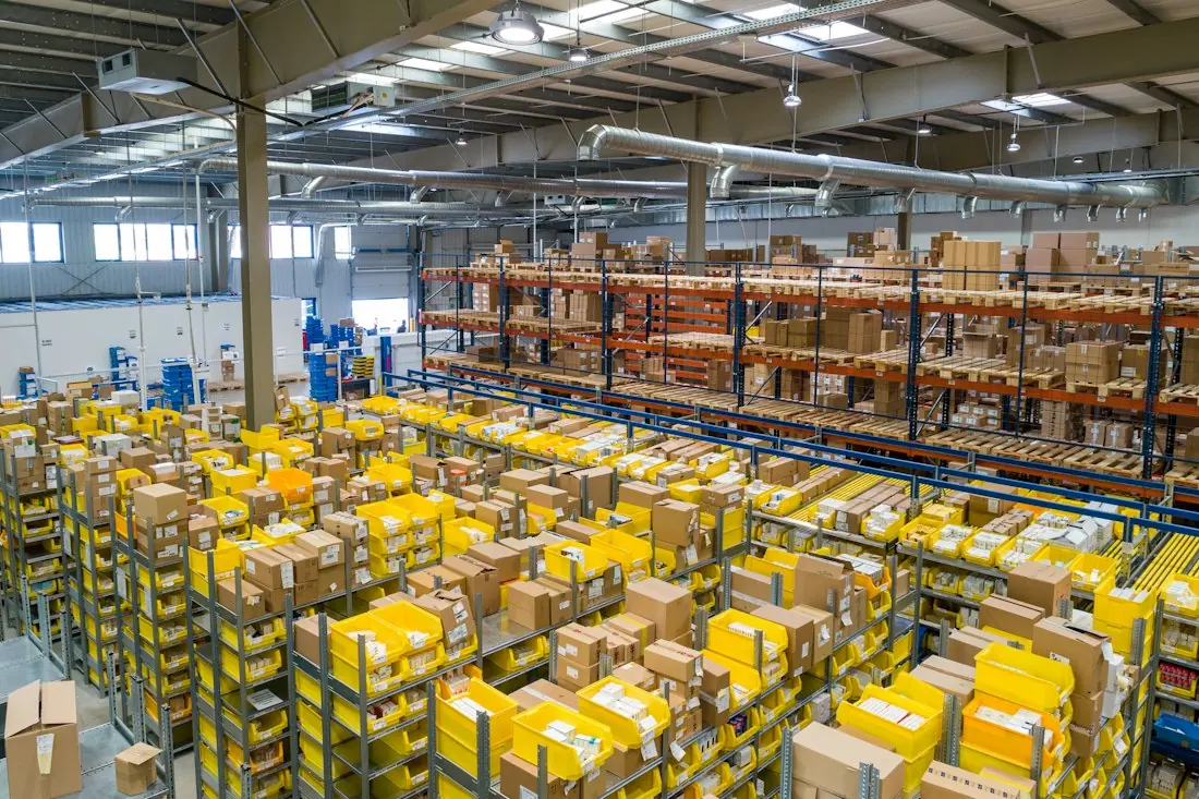 Packages being sorted in a warehouse